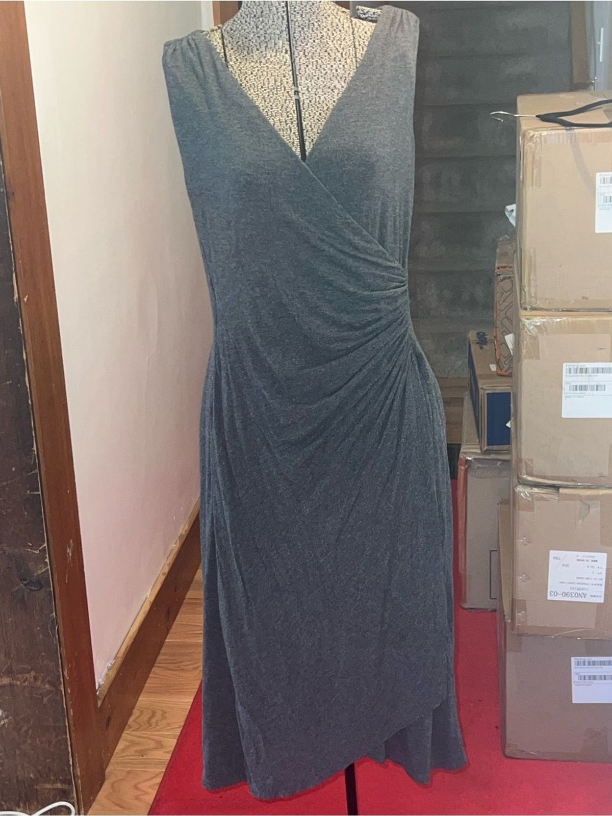 Maeve Charcoal Gray Wrap-Style Maxi Dress