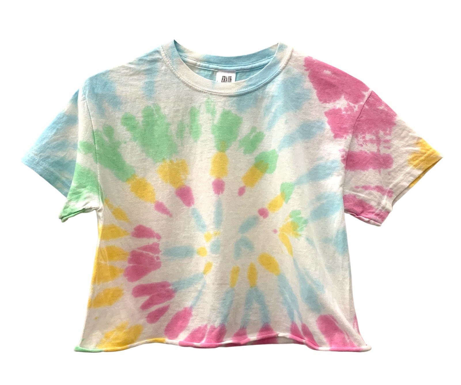 Pastel Tie Dye Unisex Cropped Tee, Hand Dyed, Raw Bottom Edge