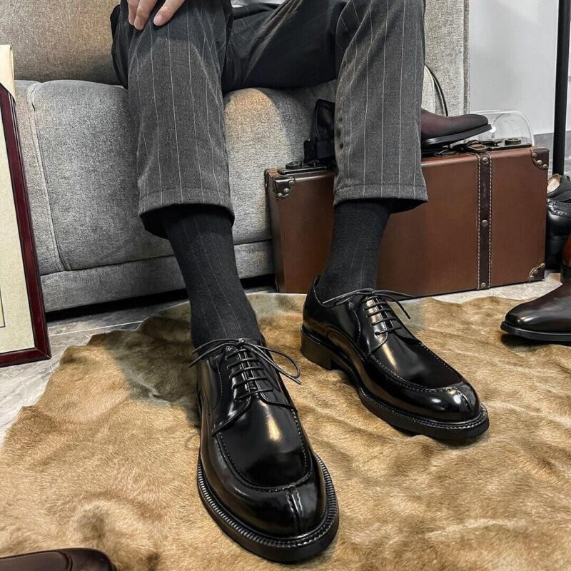 British Men’s Dress Formal Wedding Club Oxfords Leather Round toe Lace up Shoes