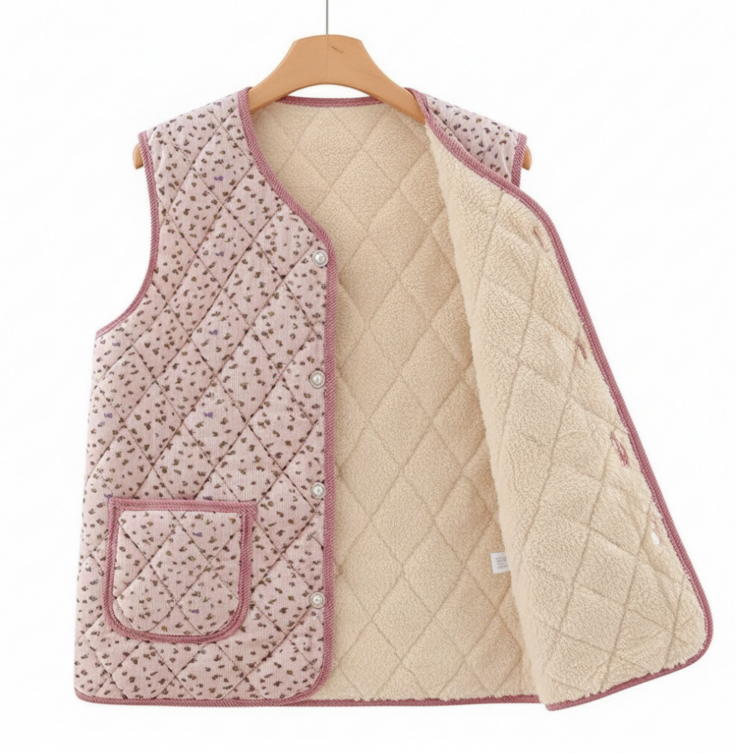 New Korean Retro Floral Quilted Vest Grandma Winter Fleece Kimchi K-Fashion