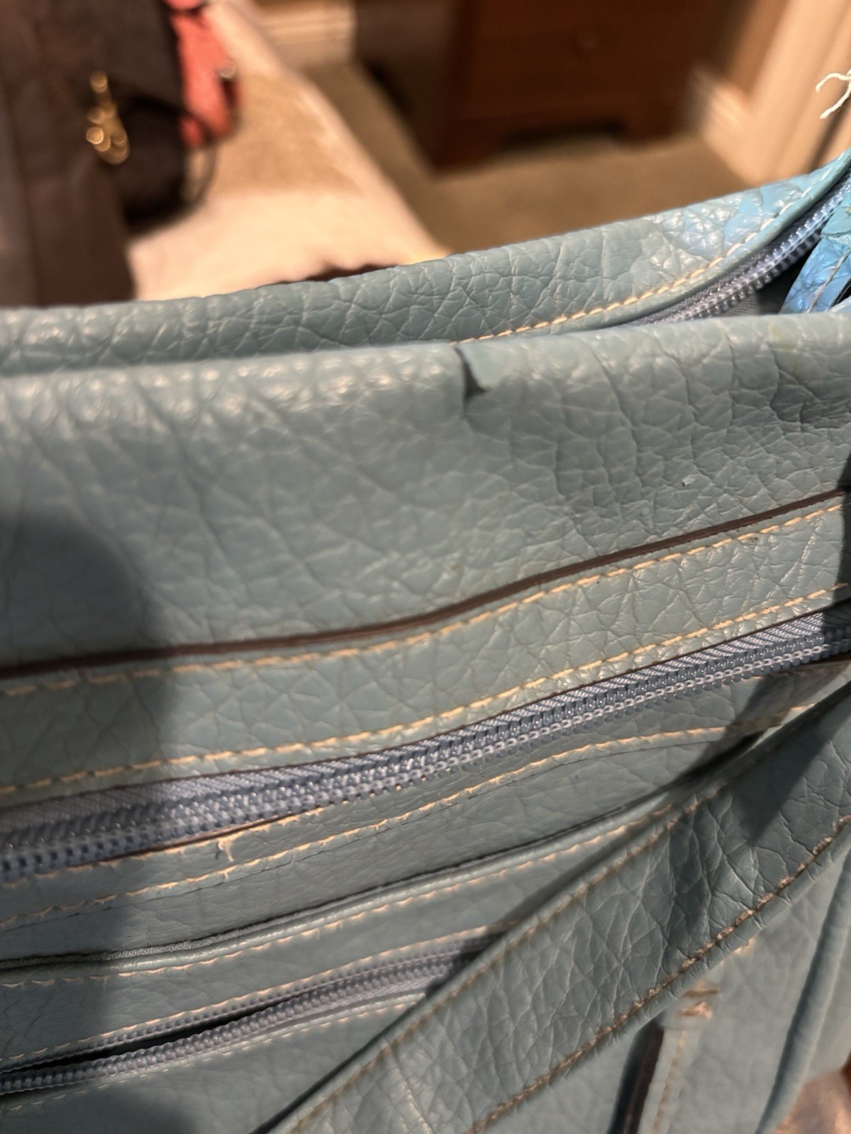 Lot of 2 Blue & Gray Rosetti Crossbody Bags, lighter blue w tear shown. AS IS
