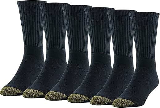 GoldToe Black Cotton crew Sock 6 Pair Shoe Size 6-9