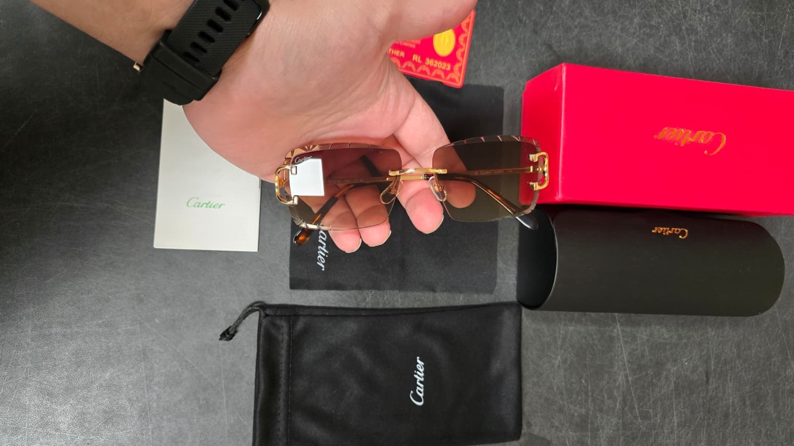 Cartier C Wire Diamond cut Gradient Brown Men’s Sunglasses Golden frame