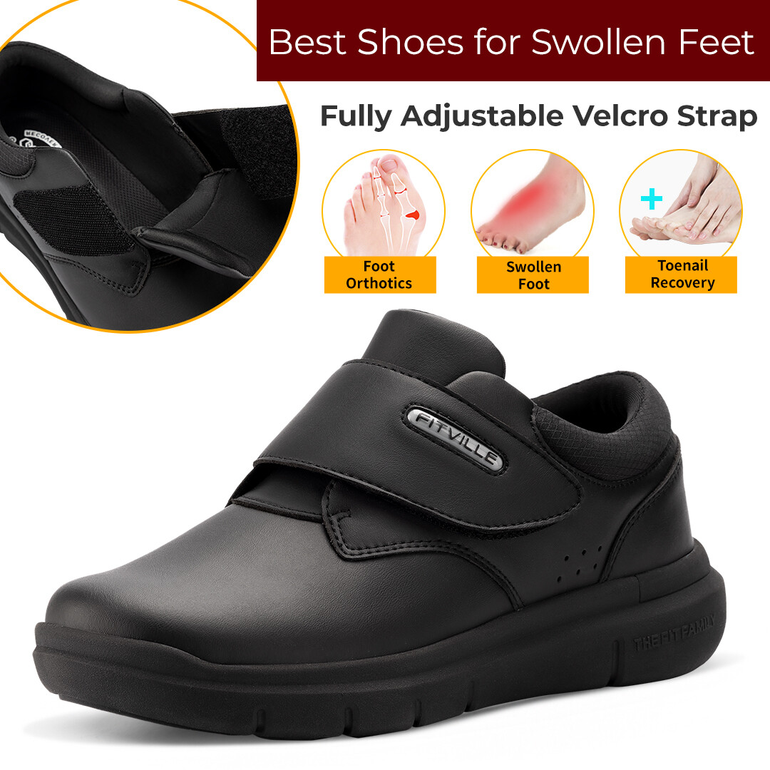 FitVille Men’s Diabetic Shoes Leather Extra Wide Walking Shoes Casual Oxford