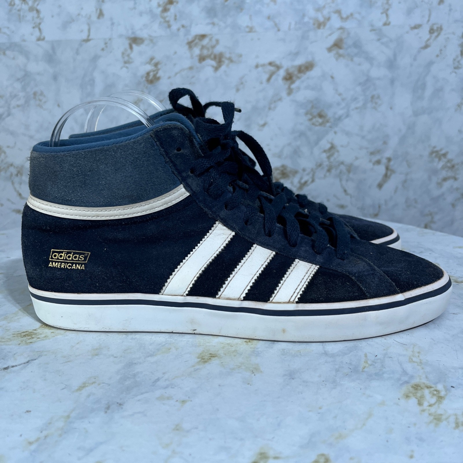 Adidas Americana Men’s Size 8.5 Shoes Blue White Suede Mid Top Casual Sneakers