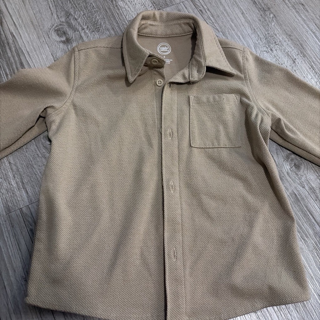 Wonder Nation Tan Cotton Twill Button-Up Shirt Point Collar Pocket Size 6