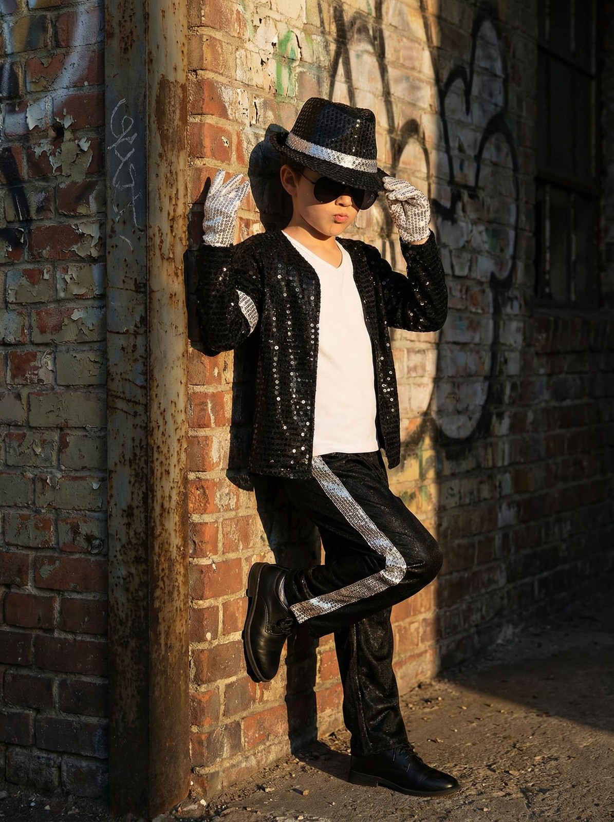 Kids Dance Star Costume 80s 90s Pop Halloween Stage Outfit 8-10 Years