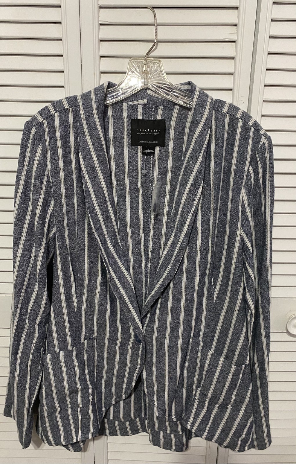 Sanctuary large size casual one button blue or gray and white striped blazer