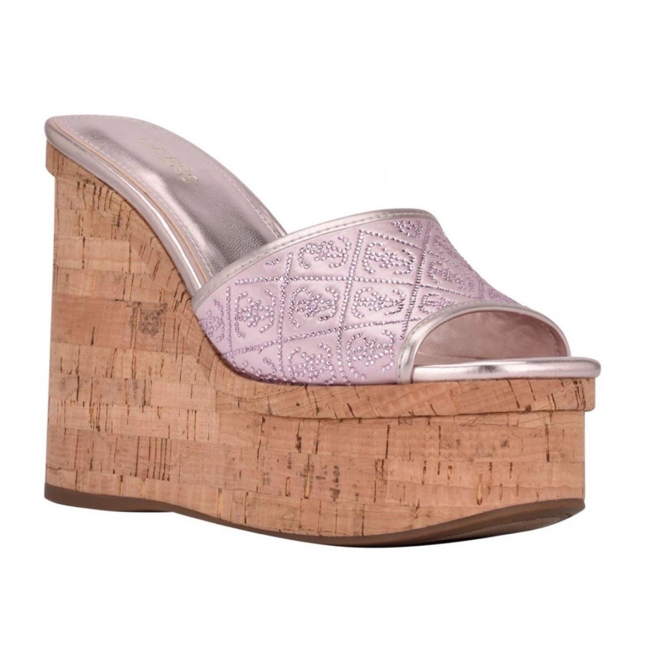 GUESS Women’s Purple Studded Platform Wedge Slide Sandals Leather US 8.5