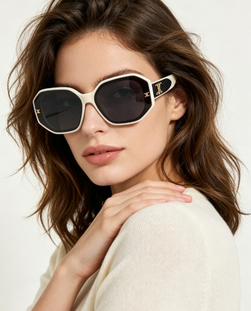 CELINE CL40253U White Black Octagonal Dark Grey Sunglasses Size 56-17-140