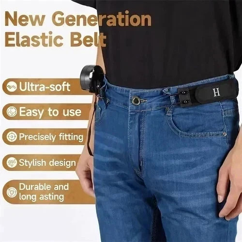 2PCS Tactical Metal Hook Elastic Belt Buckle-Less Invisible Waist Belt Closure