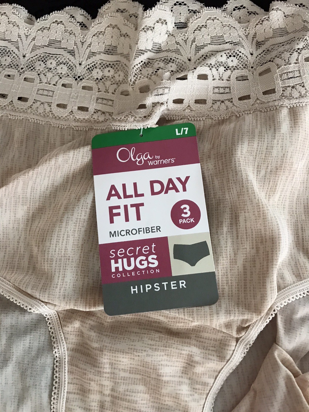 Olga by Warners Secret Hugs Fit All Day Microfiber Hipster Panties (3-Pack) Sz L