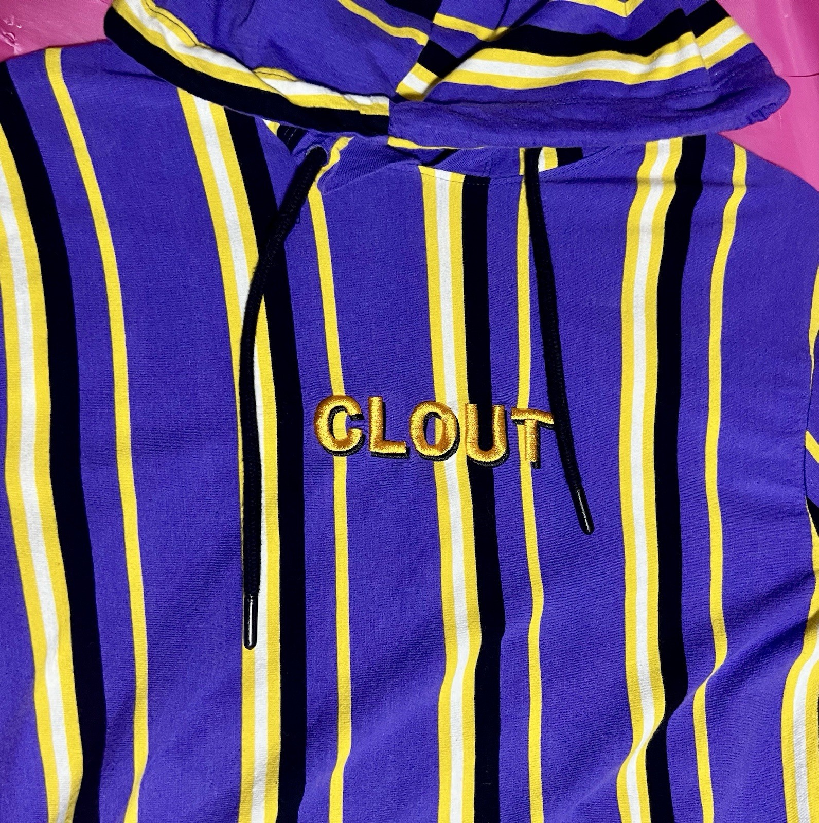 Clout Hooded Tshirt Medium Short Sleeve Purple Yellow Striped Vox Populi