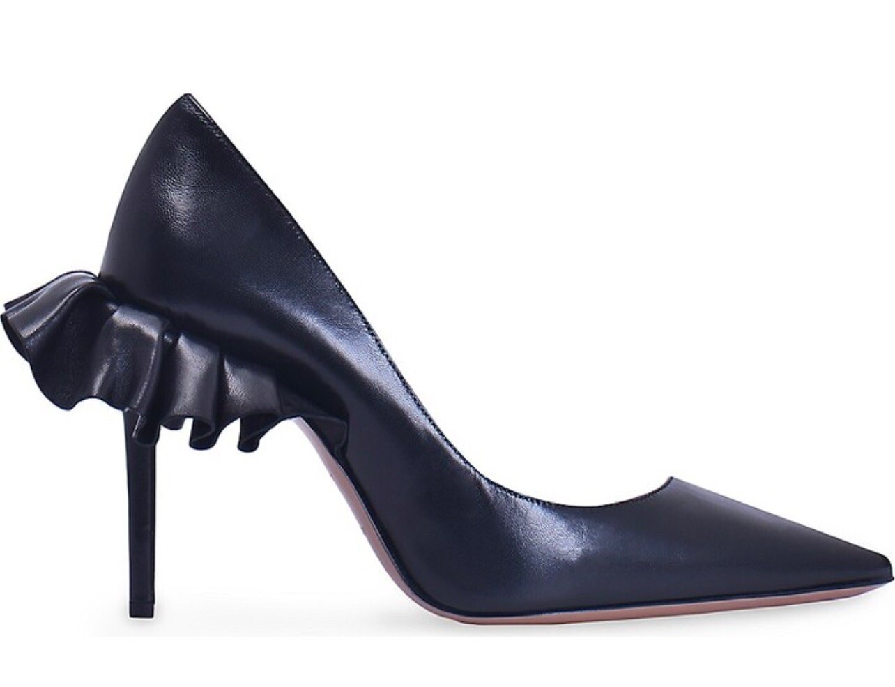 Andrea Wazen 105mm Size 41 Black Leather Rouches Pump NWB