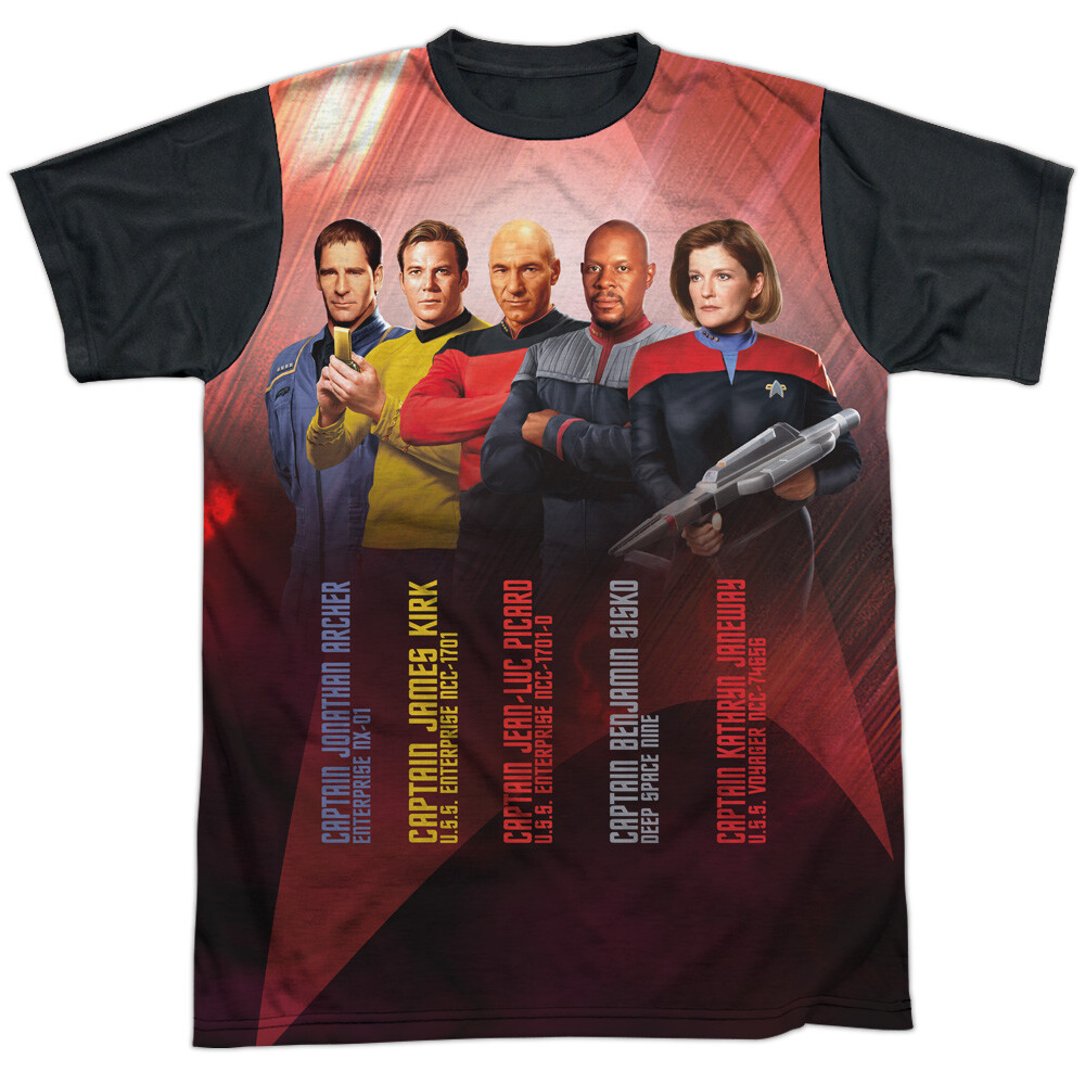 Star Trek Captains Adult Halloween Costume T Shirt (Black Back), S-3XL
