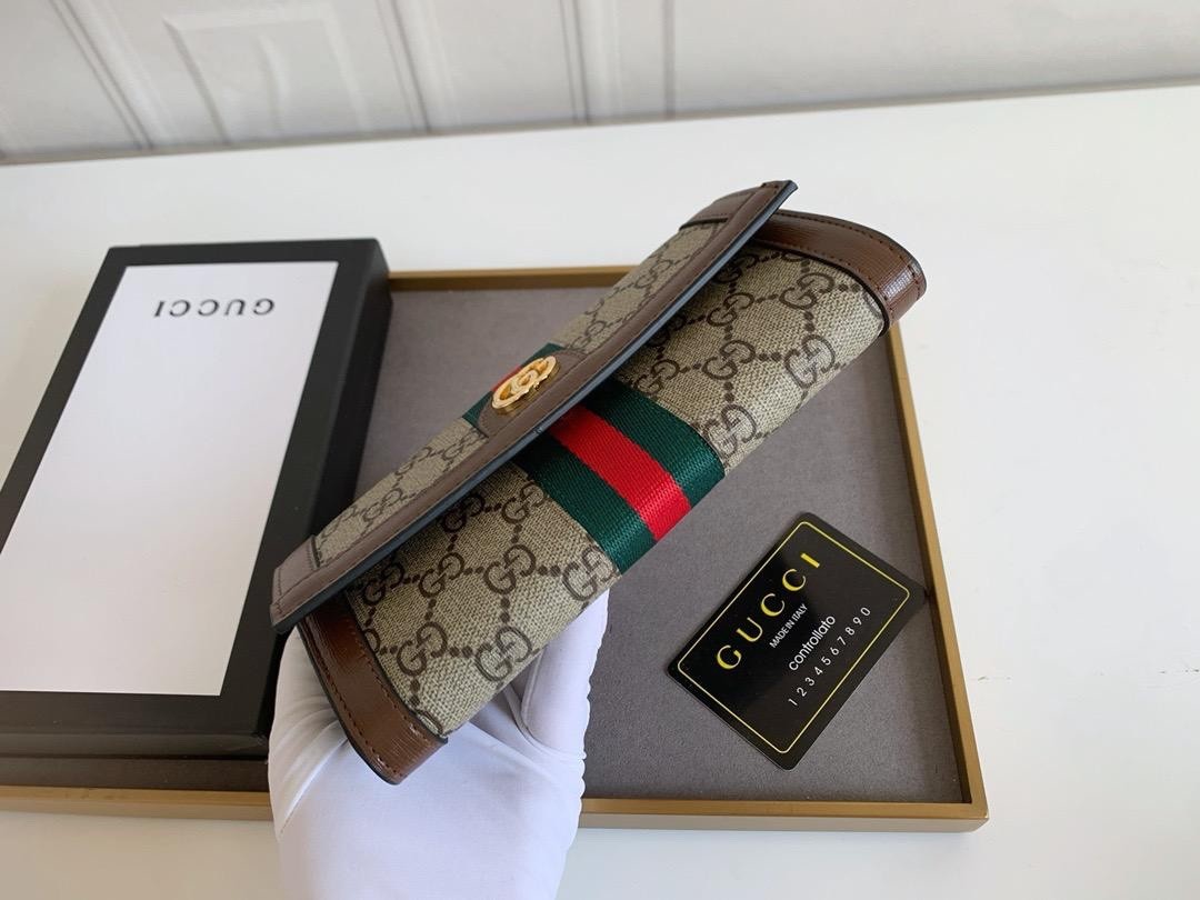 Gucci woman Wallet brown monogram gold logo envelope