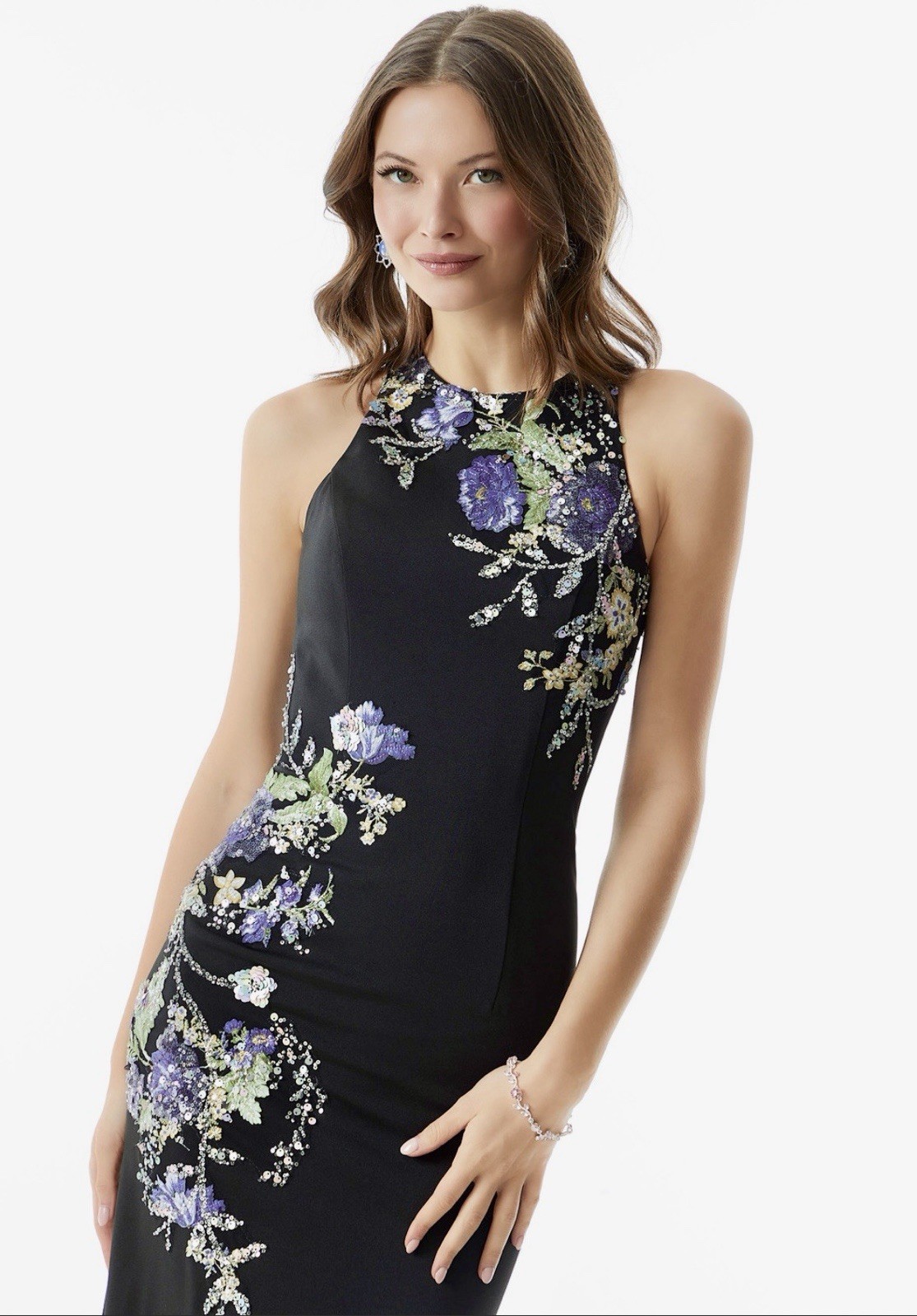 Morilee 73006 Women’s Size 6 Long Sheath Halter Gown Embroidered Floral Train