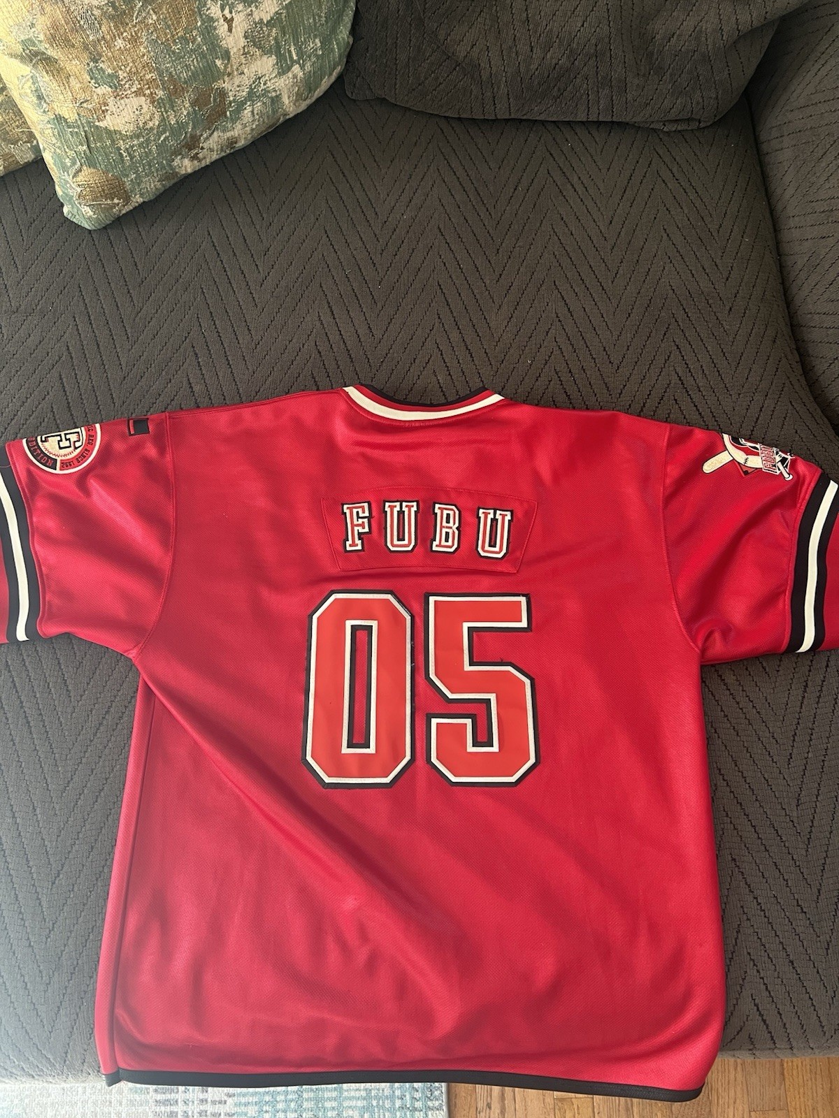 Vintage FUBU Sports Brooklyn 05 Baseball Jersey Y2K Red Mesh XL Korea Streetwear