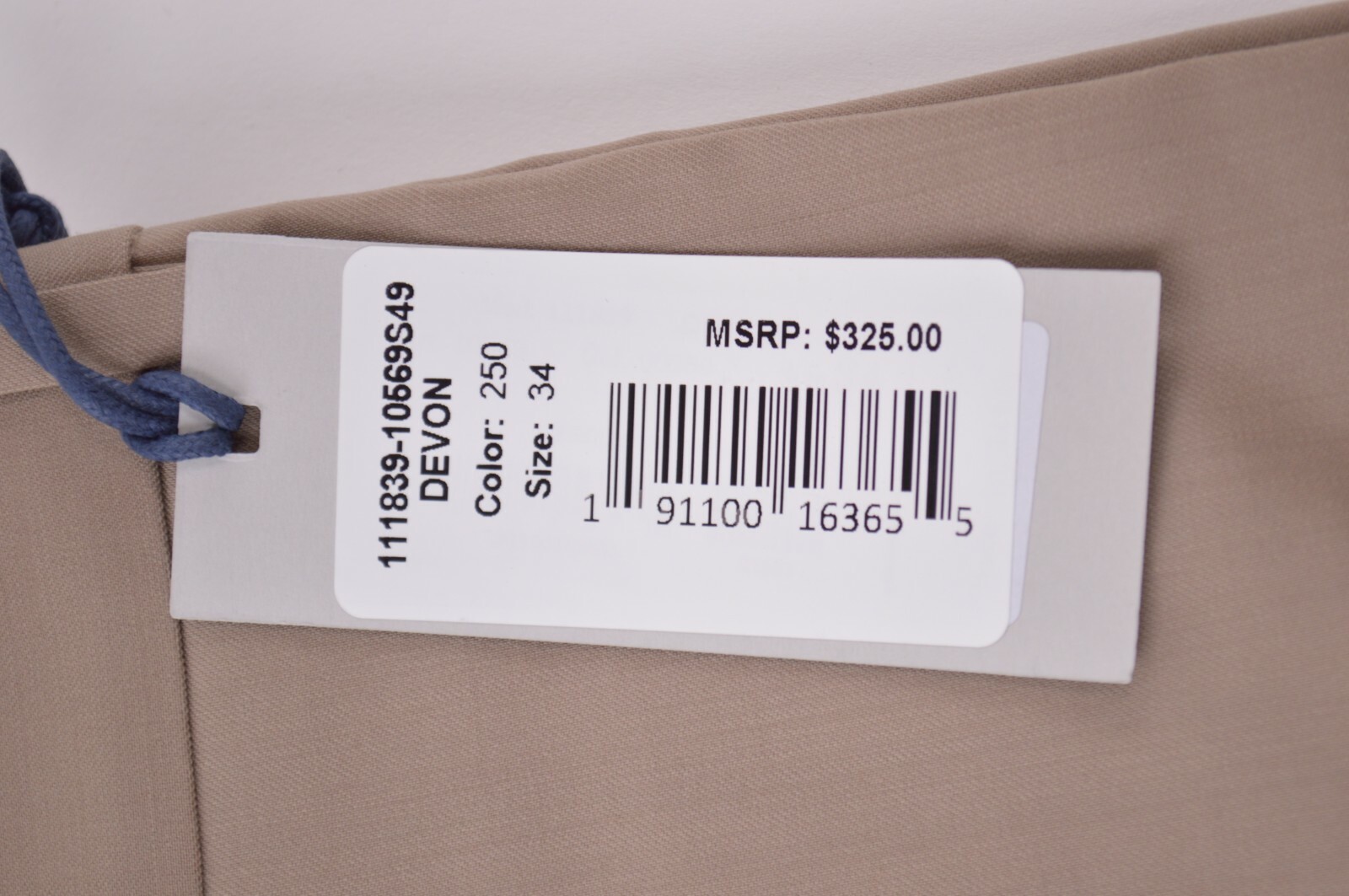 Zanella NWT Dress Pants Size 34 In Solid Khaki Tan Wool Devon Stretch Waist