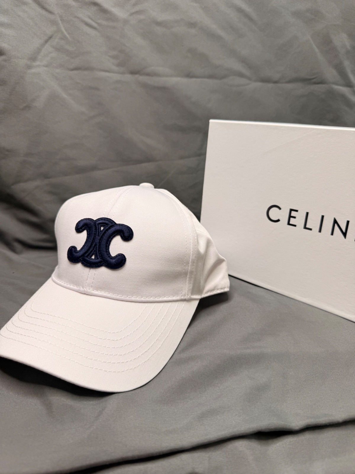 Celine Triomphe Brown White / Navy Adjustable Women Baseball Cap Medium
