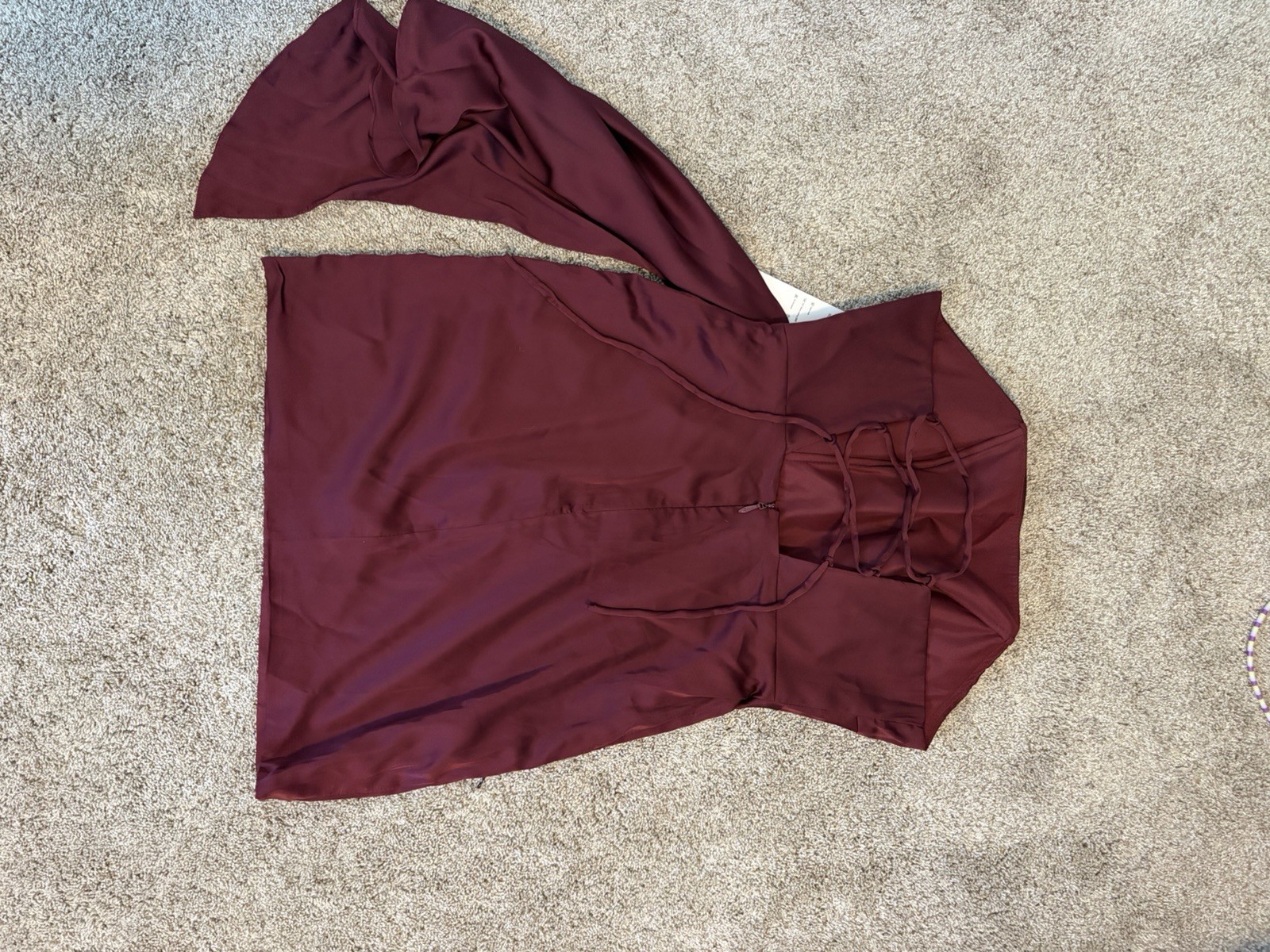 Wear Your Love Burgundy Satin Strapless Bodycon Lace-Up Back Dress S