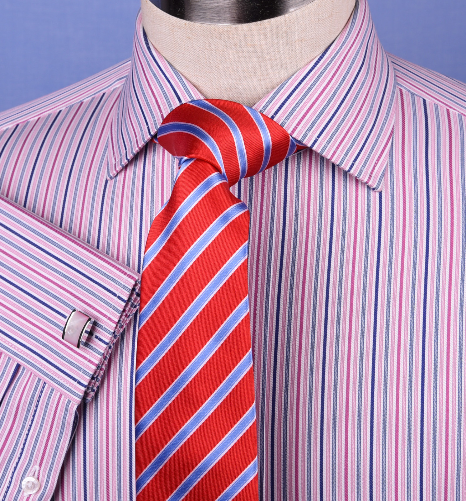 Pink Blue Soft Stripe Formal Business Dress Shirt Designer Stylish Fashion Style