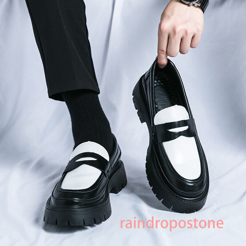 British Mens Loafers Slip on Platform Casual Business Round Toe Dress Shoes