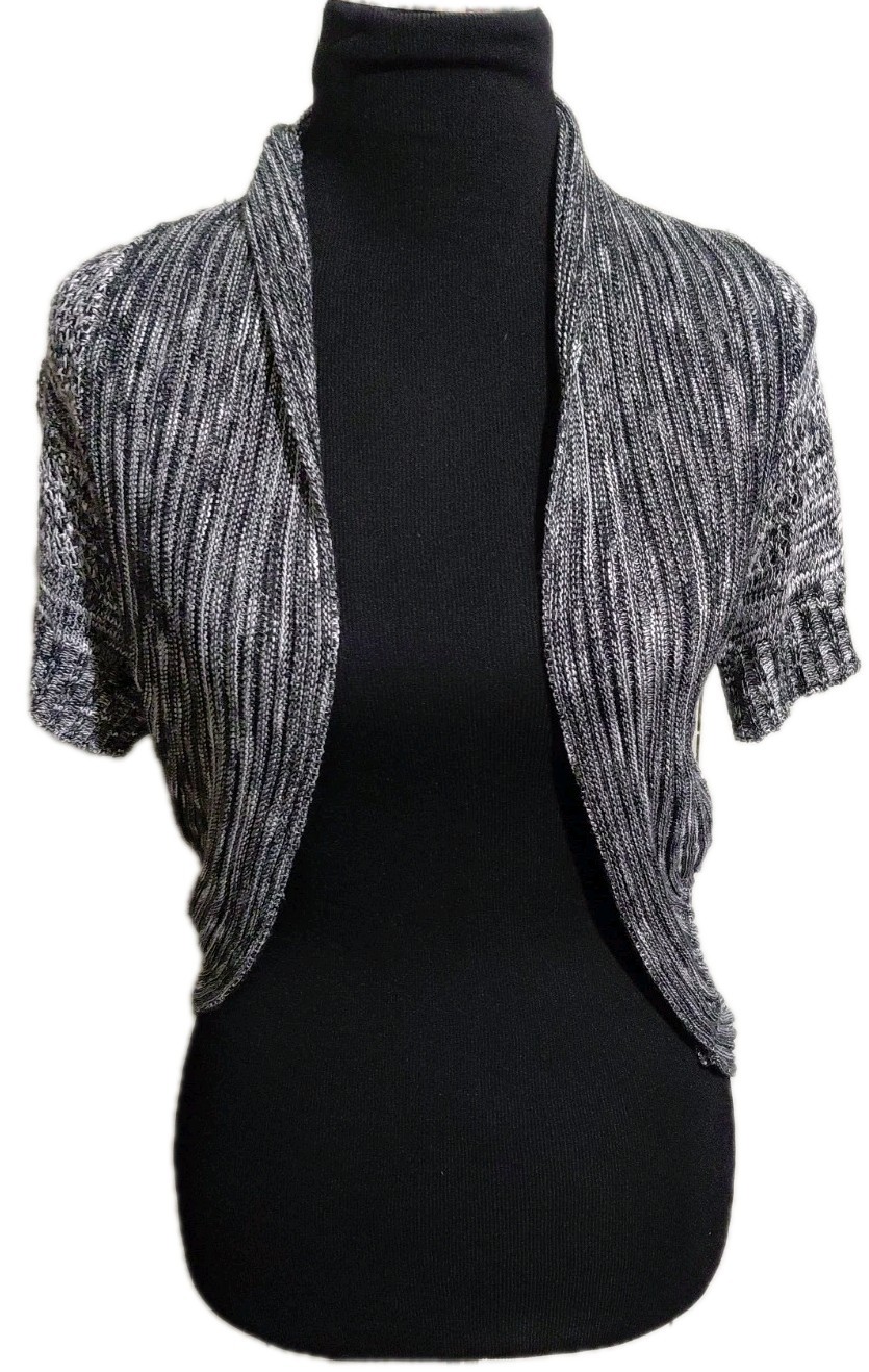 No Boundaries Bolero Shrug JR Large Black Gray Heather Loose Knit Short Sleeve