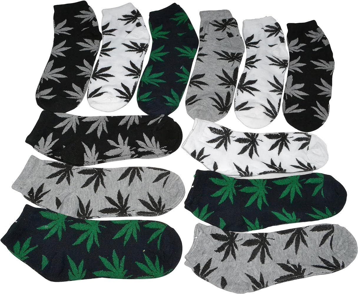 Wholesale Bulk Lots Mens Ankle Quarter Weed Leaf Cotton Socks Size 9-11 10-13