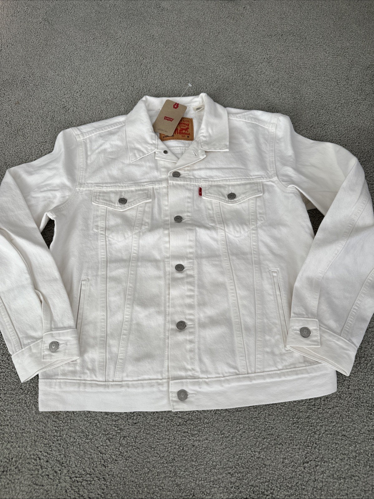 LEVI’S Men’s Medium Ivory White Denim Trucker Jacket Inner Pockets