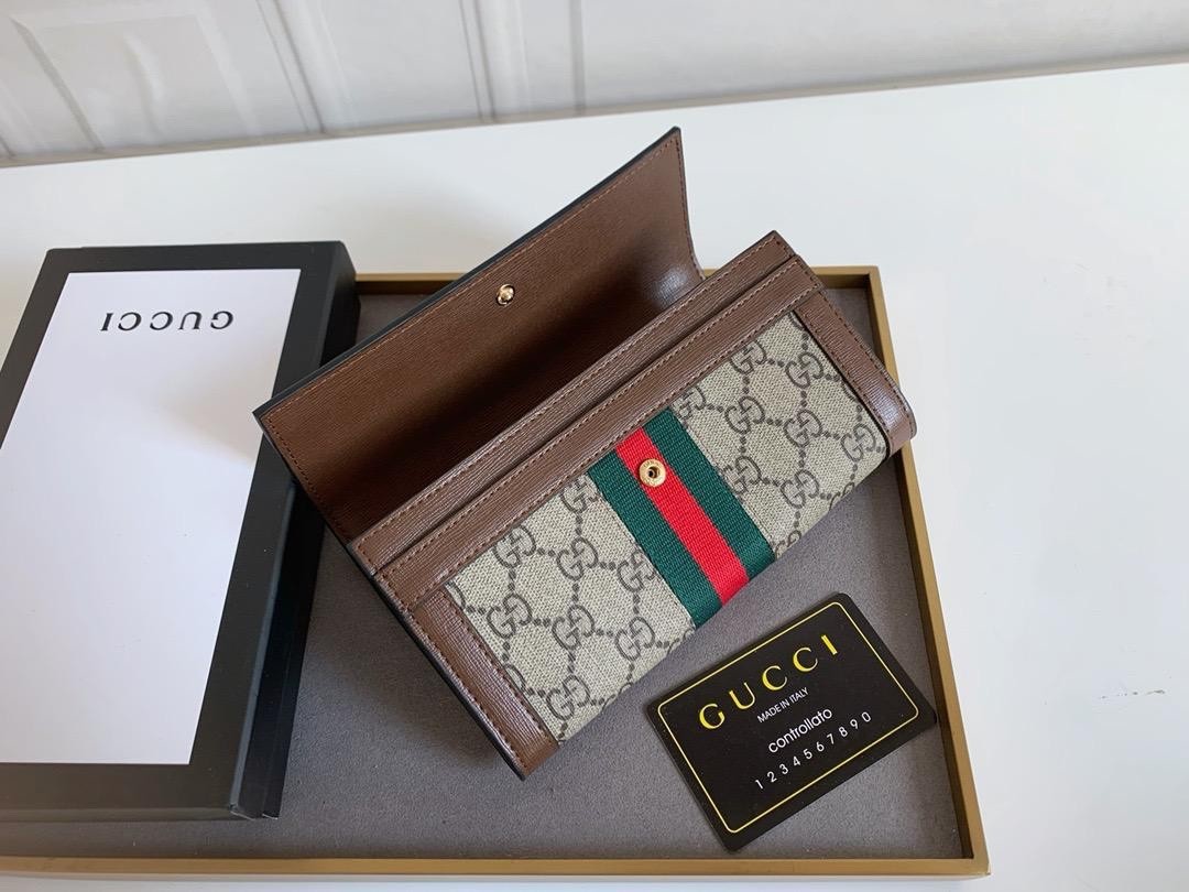 Gucci woman Wallet brown monogram gold logo envelope