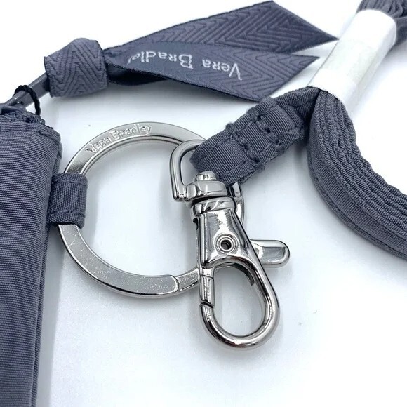 Vera Bradley Carbon Gray Microfiber Zip Id & Lanyard Set NWT
