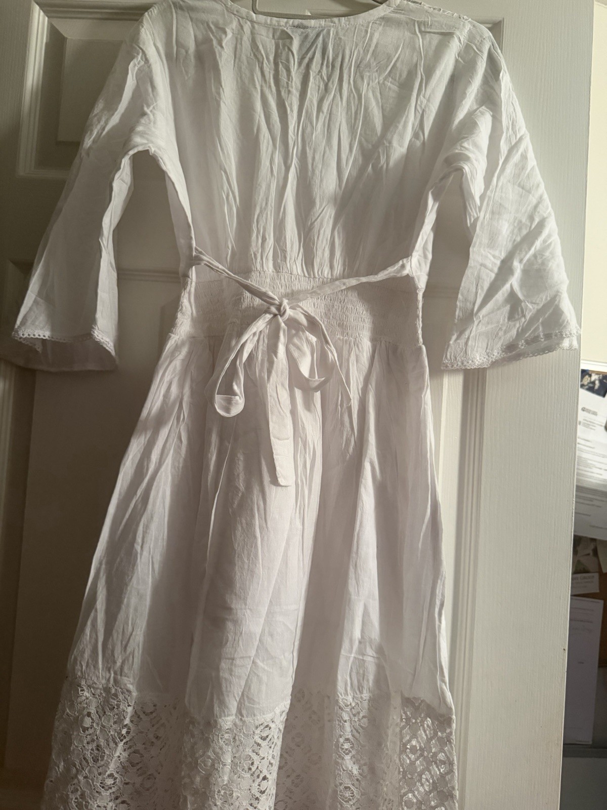 White Waves Embroidered Boho Beach Cover-Up Dress S/M NWT COTTON