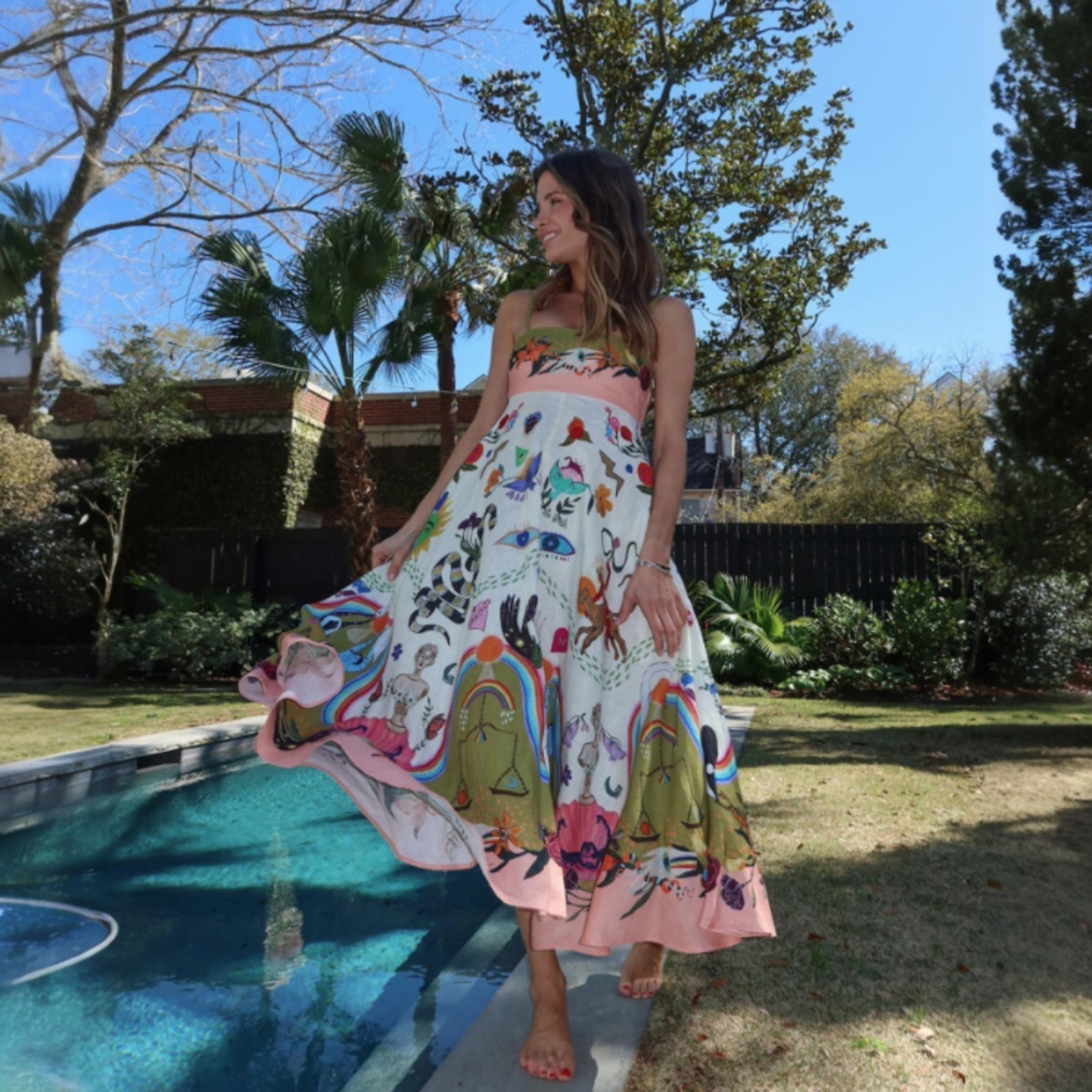 Alemais Midi Sundress Evergreen Size AU10 / US6 Pockets Resort Wedding