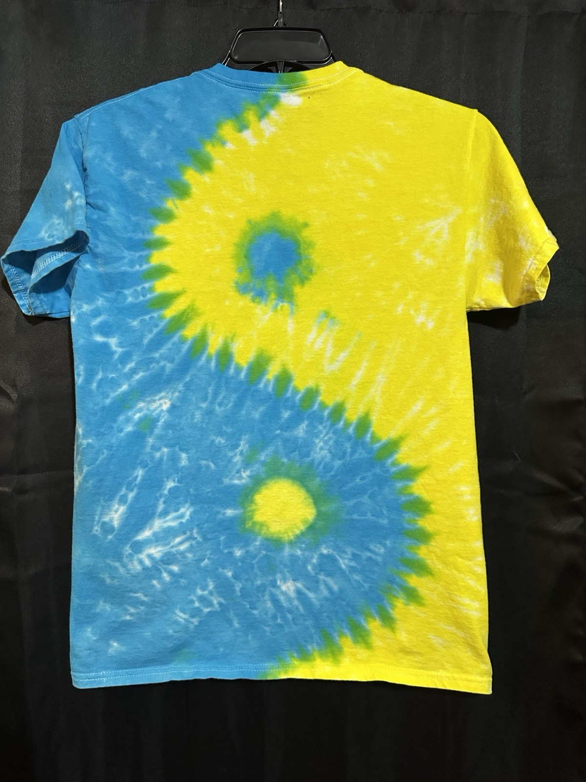 L Blue Yellow Yin Yang Tie Dye shirt Cotton Short Sleeve Hand Dyed