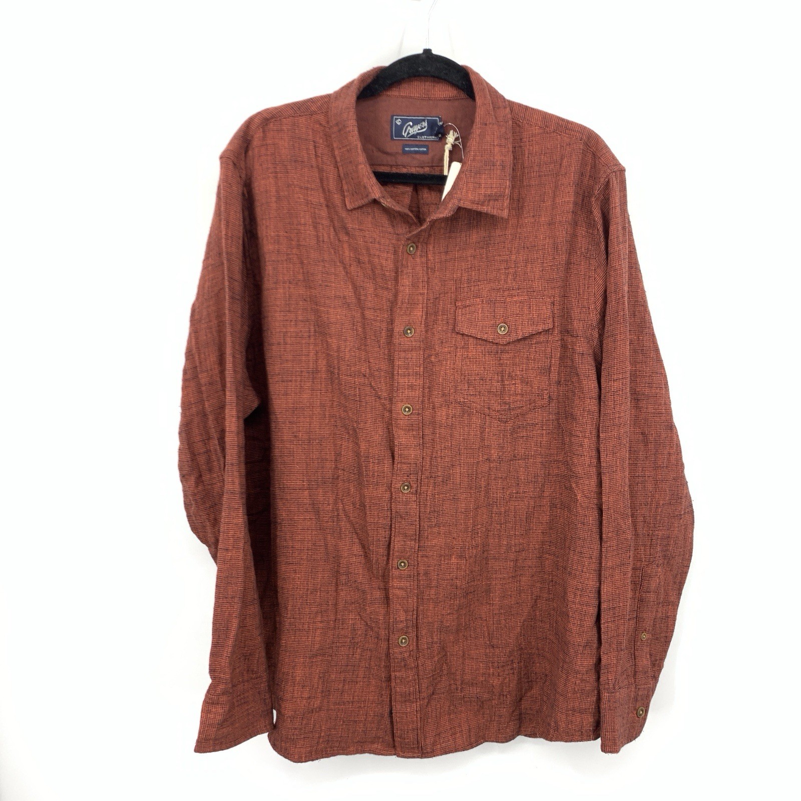 Grayers Men Size XL Shirt Long Sleeve Top Red Slub Twill Cotton Button Front
