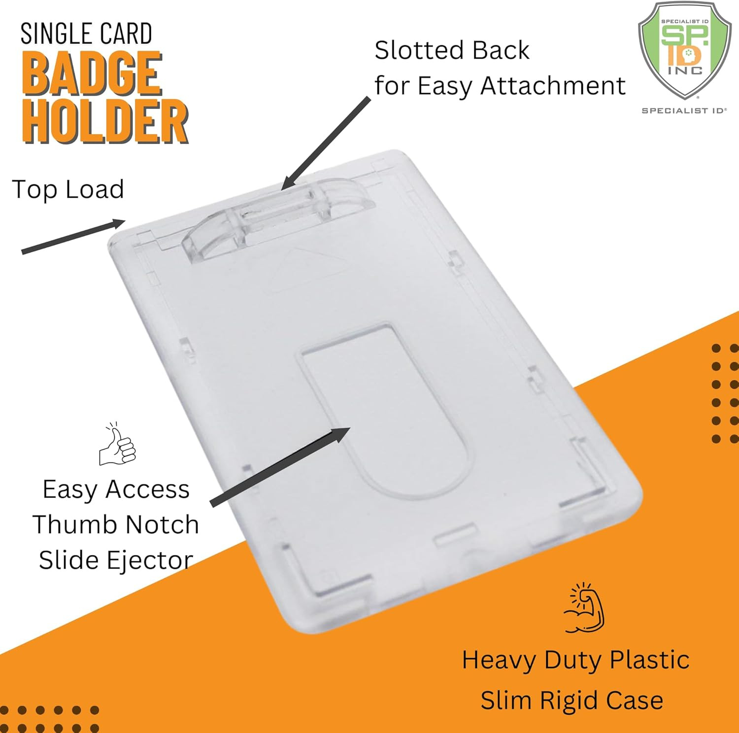 3 Pack – Slim Heavy Duty Badge Holders – Hard Plastic Clear Polycarbonate (Holds