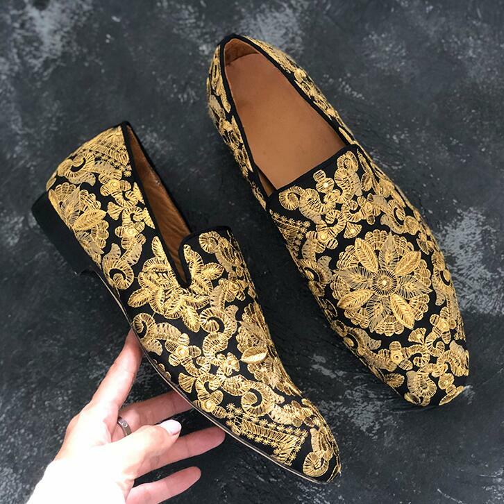 Men‘s Banquet Leather Shoes Embroidery Dress Flower Wedding Loafer Cocktail 2026