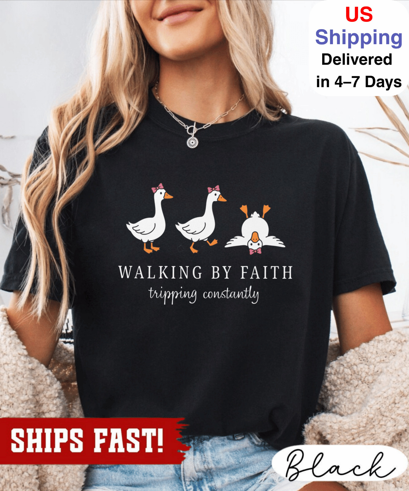 Walking by Faith Tripping Constantly Shirt, Funny Christian Shirt, Cute Goose Sh
