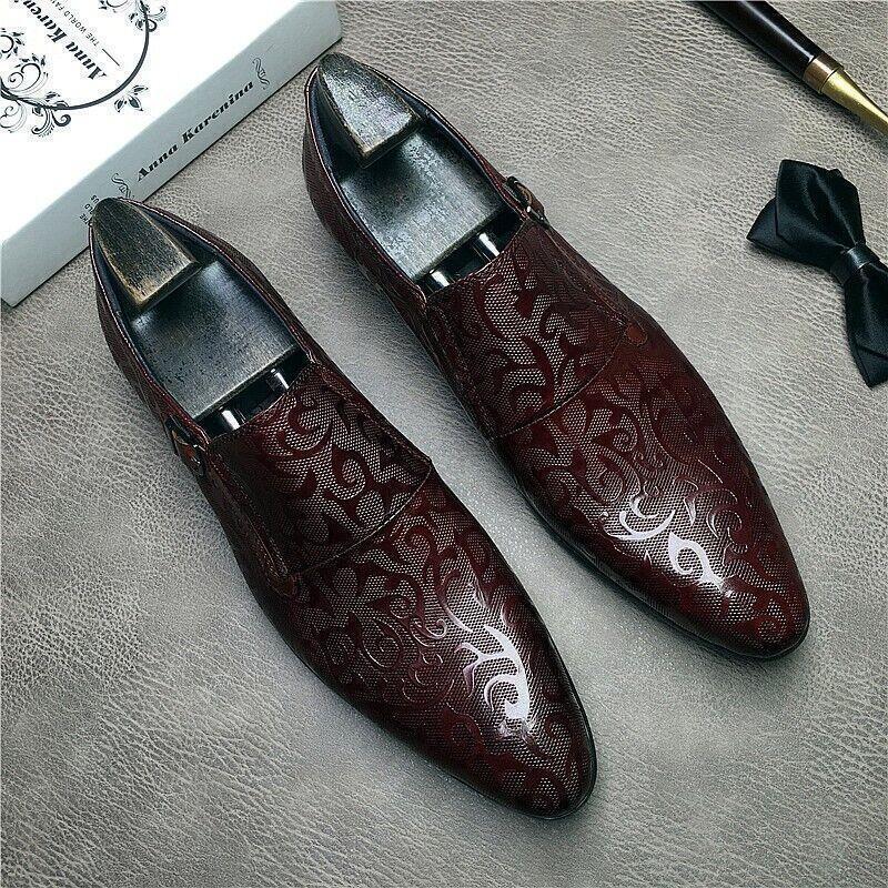 Men’s Leather Floral Shoes Casual Wedding Dress Formal Oxfords Business British
