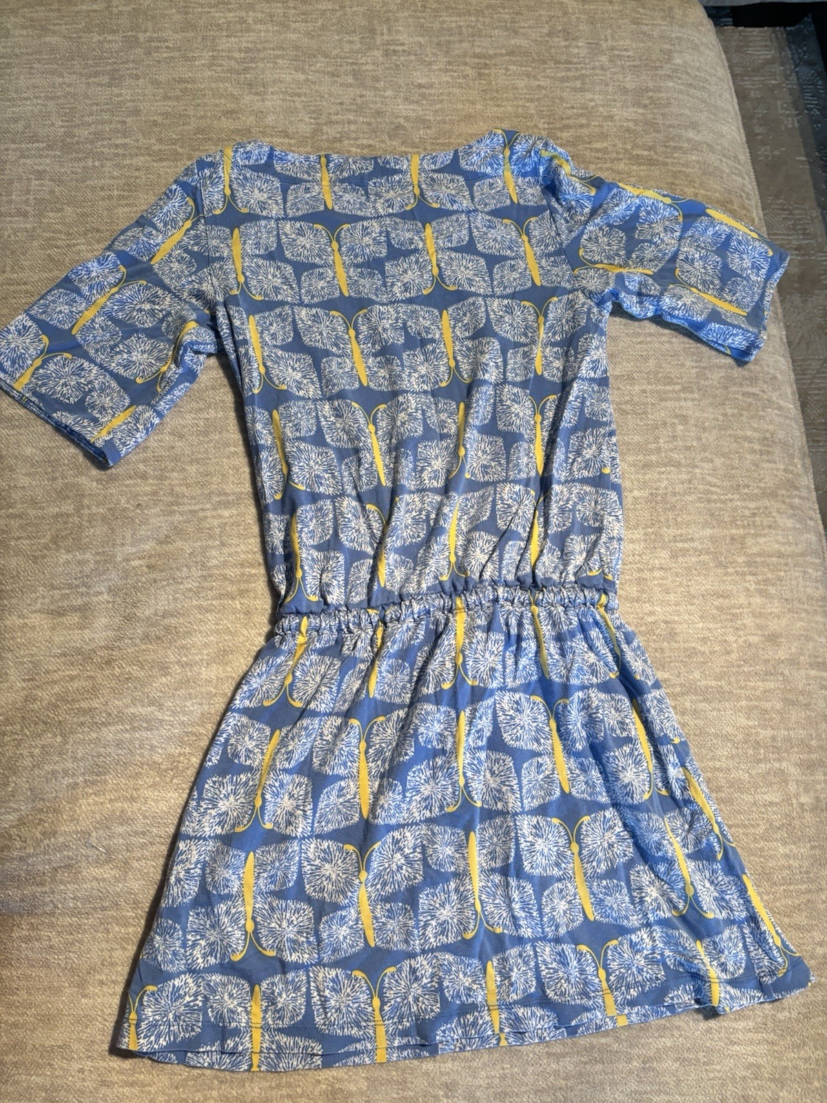 Lilly Pulitzer Women’s Blue Yellow Floral Shift Dress S/S Round Neck Short S