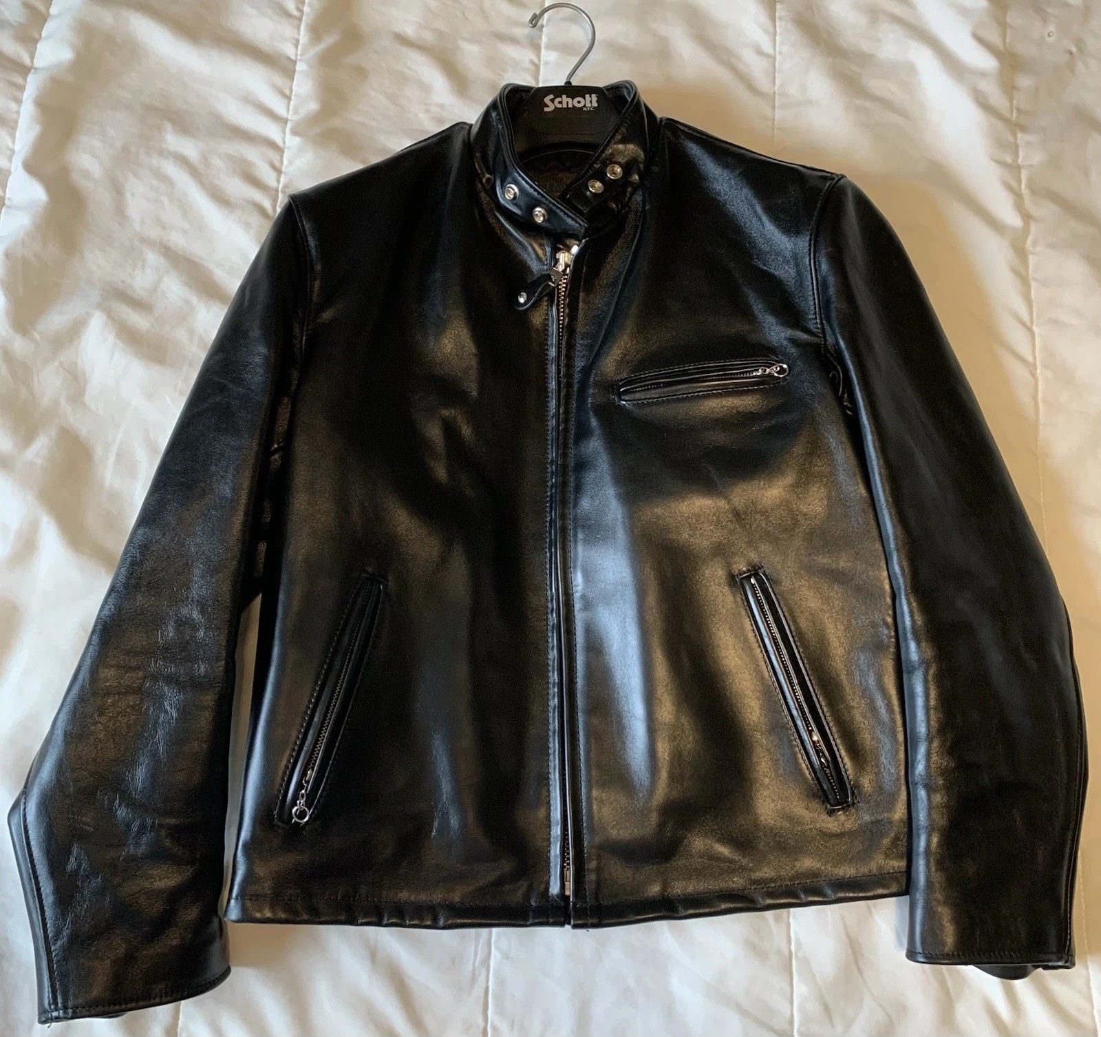 Schott NYC 641 Steerhide Leather Motorcycle Jacket Black Cafe Racer Mens