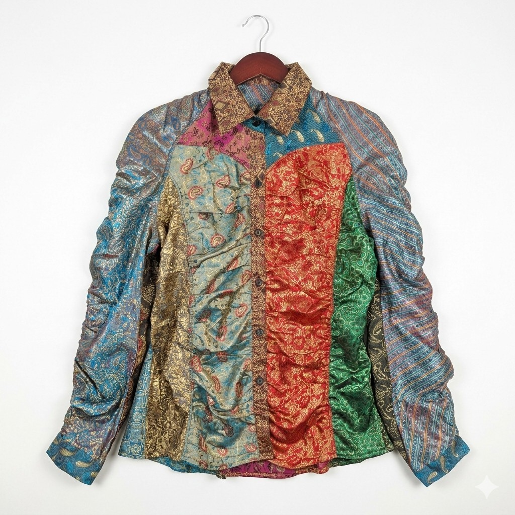 Sacred Threads Funky Ruched Romantic Edwardian Medieval Blouse Top Size XL