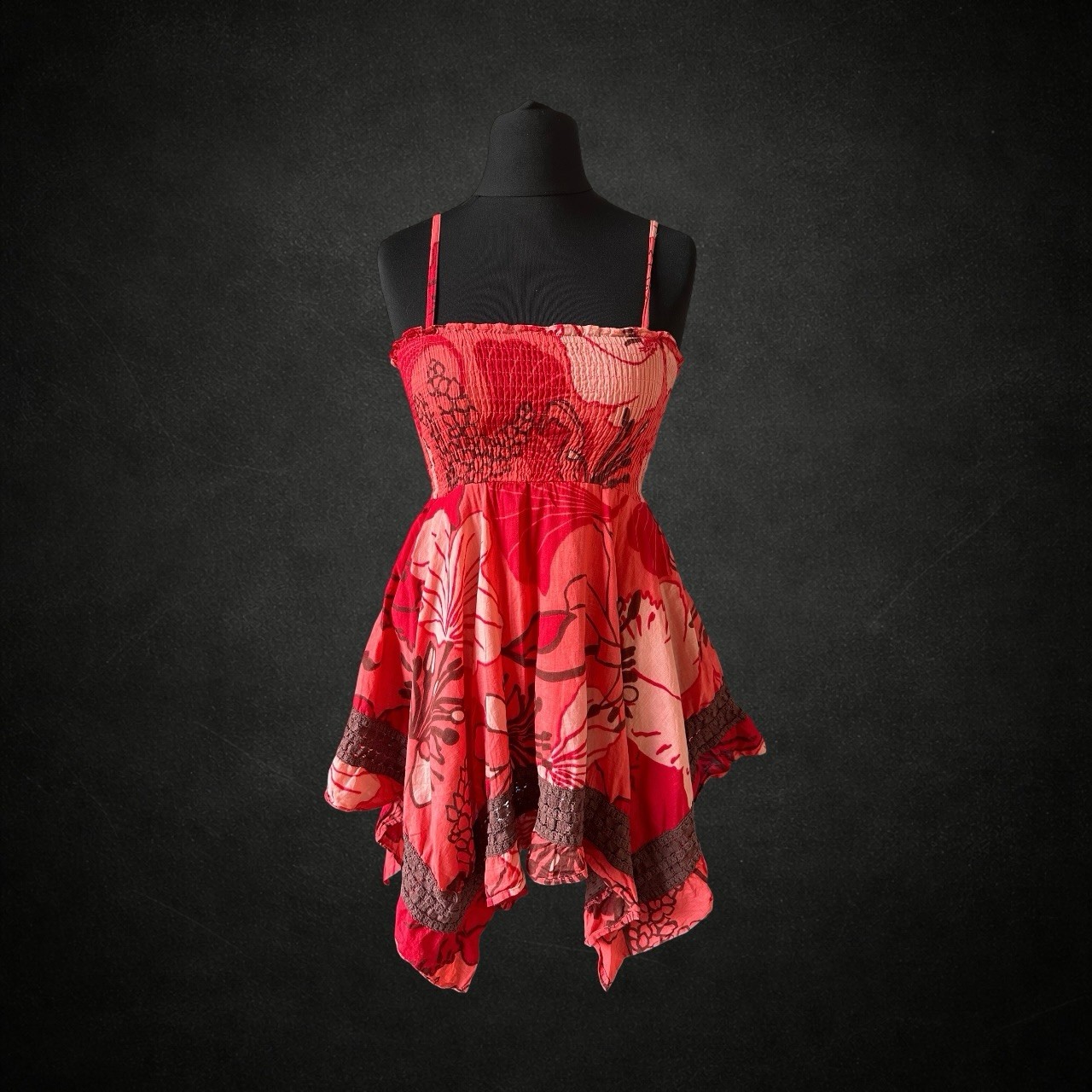 Joe Browns Womens Y2K Asymmetrical Cami Top 10 Red Coral Floral Fairy Festival