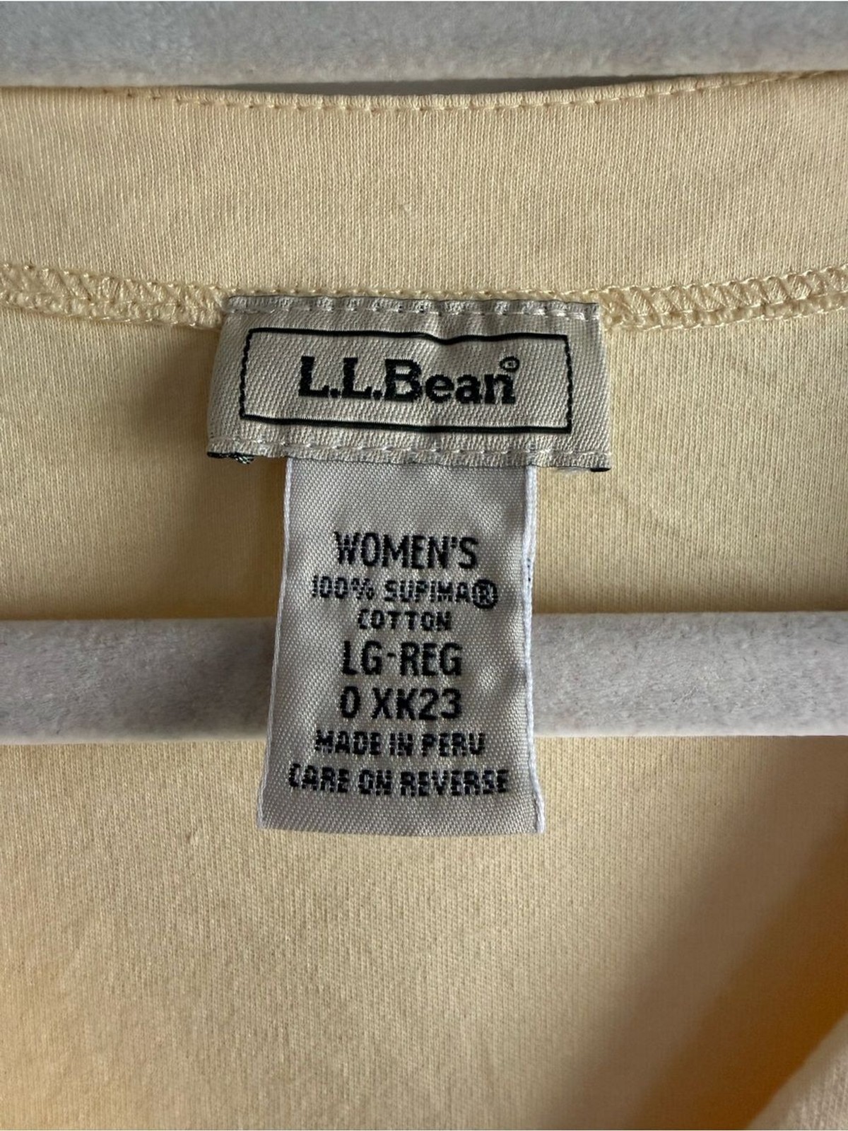 Women’s L.L. Bean Pale Yellow Button-Front V-Neck Top, 100% Cotton, Large, EUC