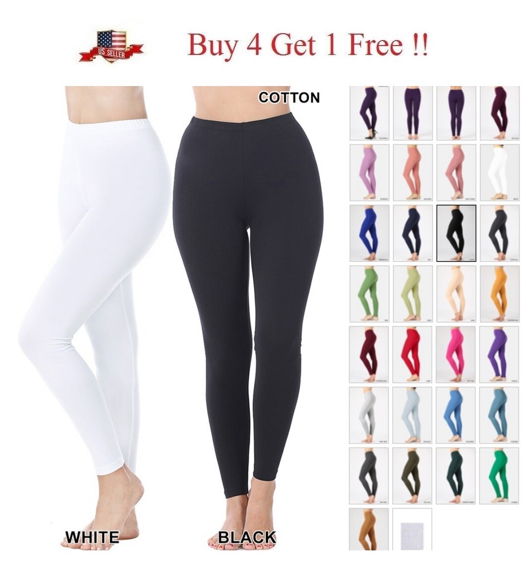 Women High Waisted Long Leggings Basic Full Ankle Length Stretch Cotton Spandex