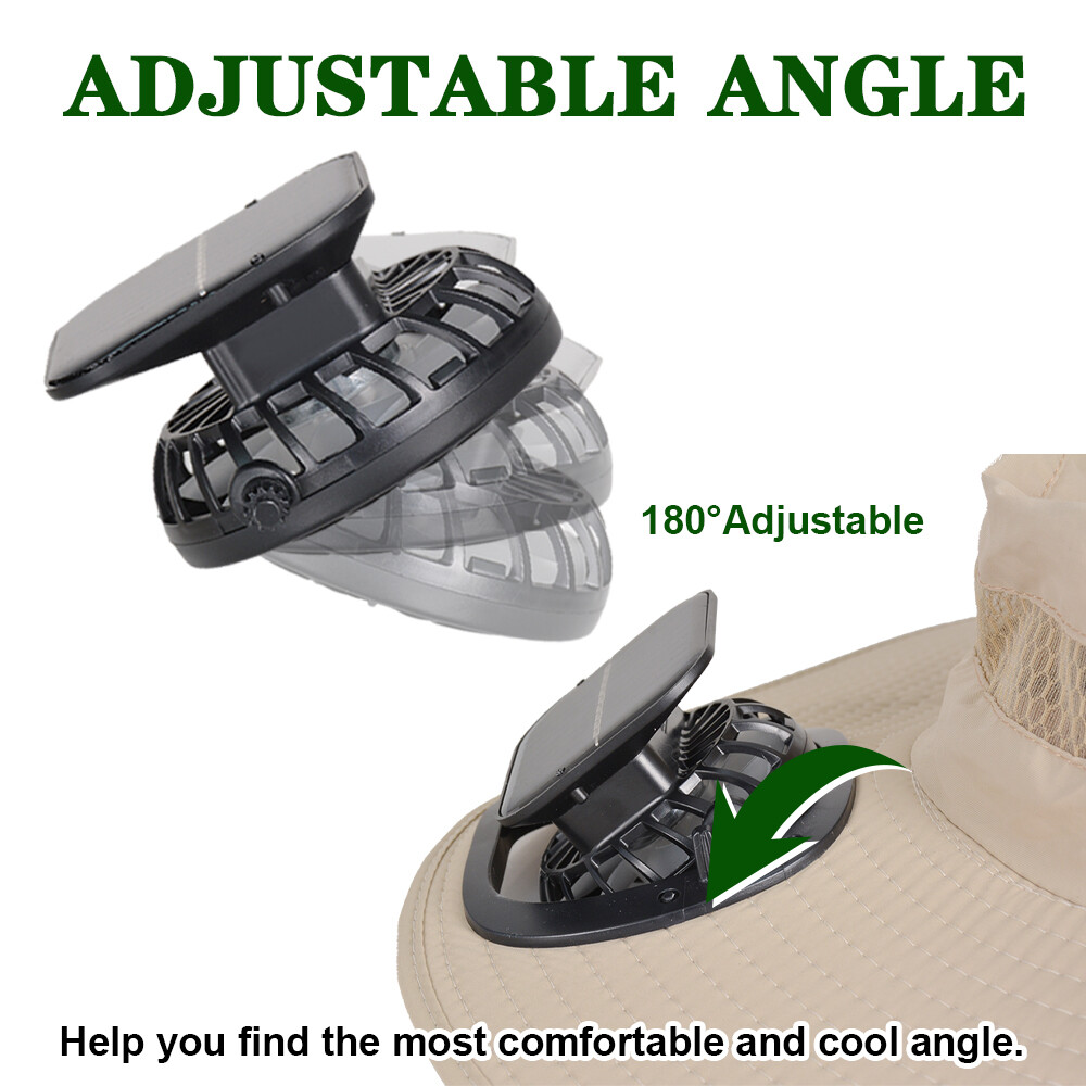 Outdoor Wide Brim Sun Hat with 2 Solar Fans Fishing Hiking Camping UV Protection