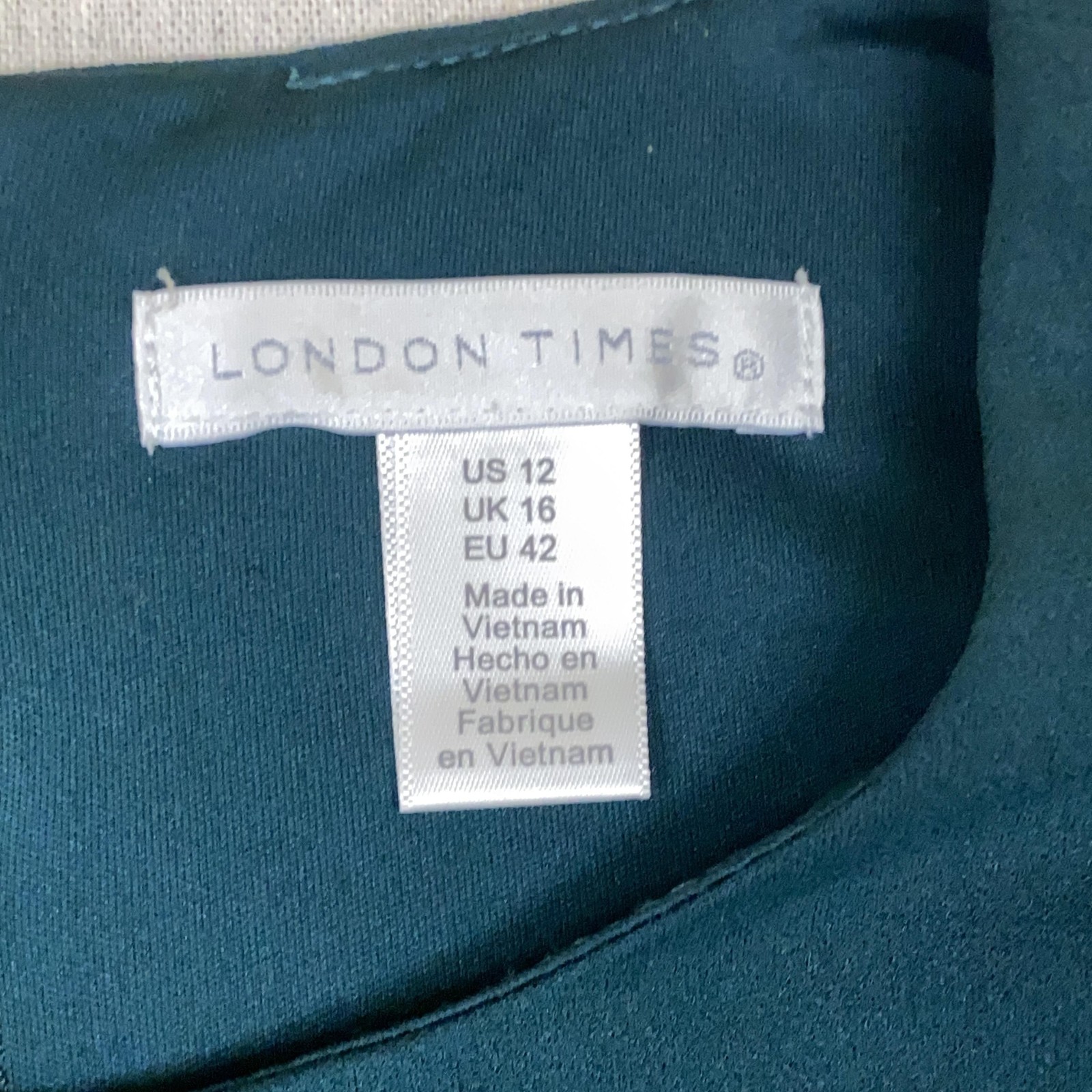 London Times Dress Womens Size 12 Green Belted Fit & Flare Midi Work Office
