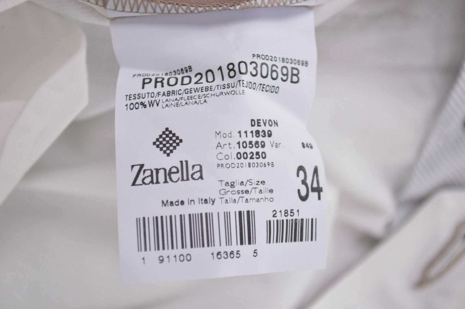 Zanella NWT Dress Pants Size 34 In Solid Khaki Tan Wool Devon Stretch Waist