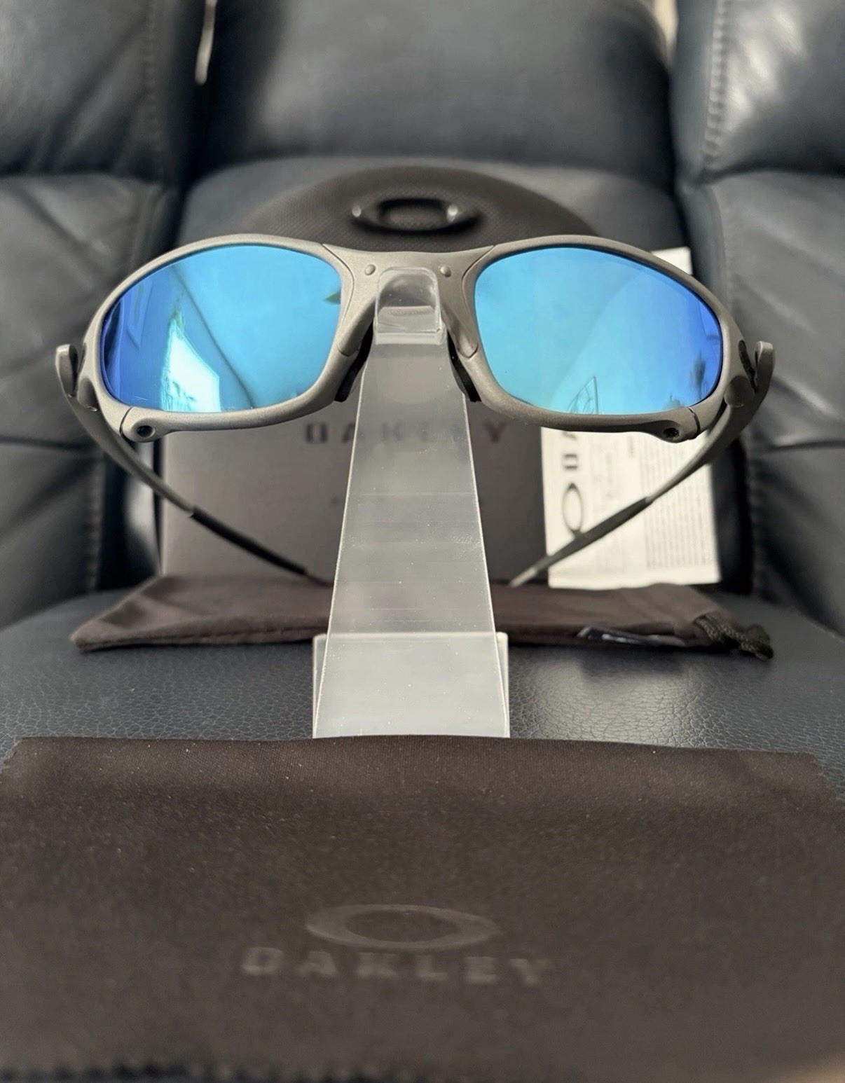 Oakley Penny & Juliet X-Metal Sunglasses Sand Grey Frame Bule Lens